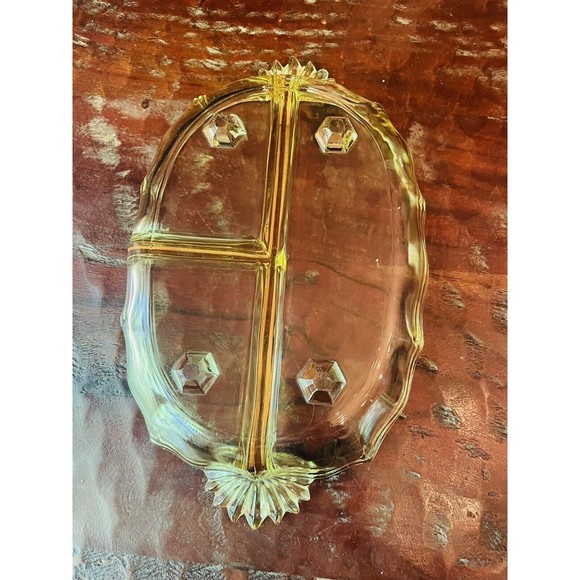 FOSTORIA BAROQUE #2496 TOPAZ 4 TOED 2 PART 7 7/8" RELISH DISH 1937-1942 - Picture 5 of 6